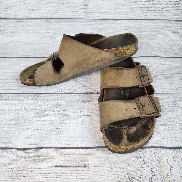 Birkenstock Arizona Oiled Leather Sandals Tobacco Brown US 6 EU 37 Distressed - Picture 2 of 13
